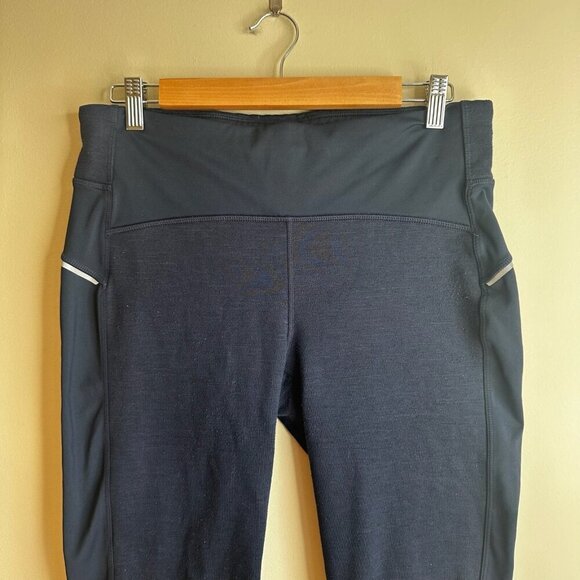 Athleta Leggings Womens Sz L Black Reflective Back Zip Pocket Athletic Stretch - Picture 2 of 11